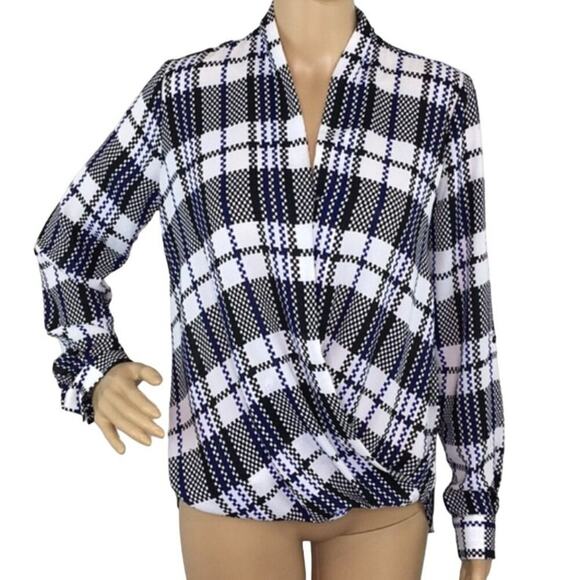 Pleione Tops - Pleione Blue Black & White Long Sleeve Blouse Women's Size Small Excellent Like